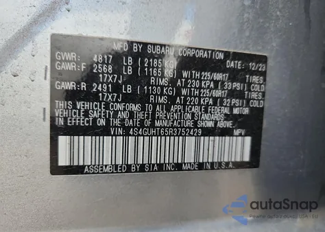 2024 Subaru Crosstrek Wilderness z USA, uszkodzony, nr VIN 4S4GUHT65R3752429